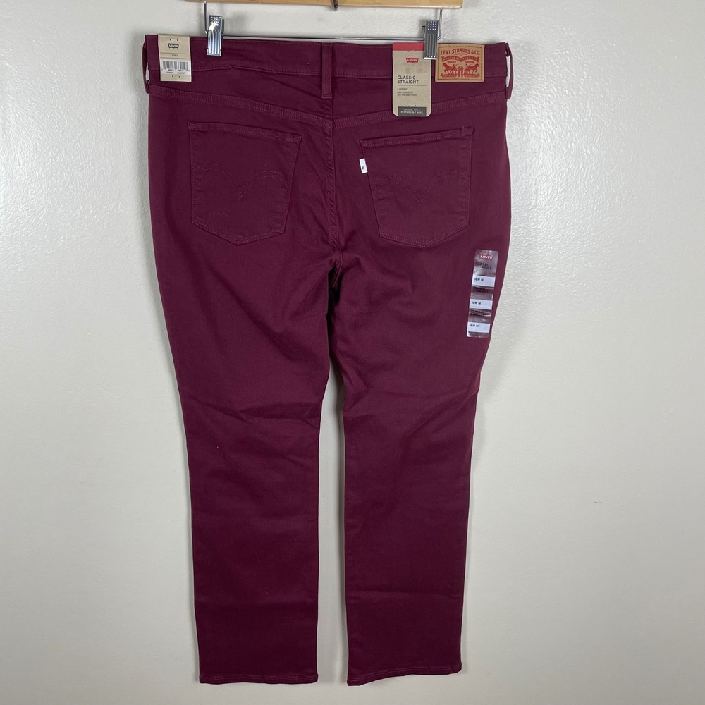 Levi's Women's 16W M Classic Straight Mid Rise Jeans Burgundy 236480063 NWT - Picture 2 of 13